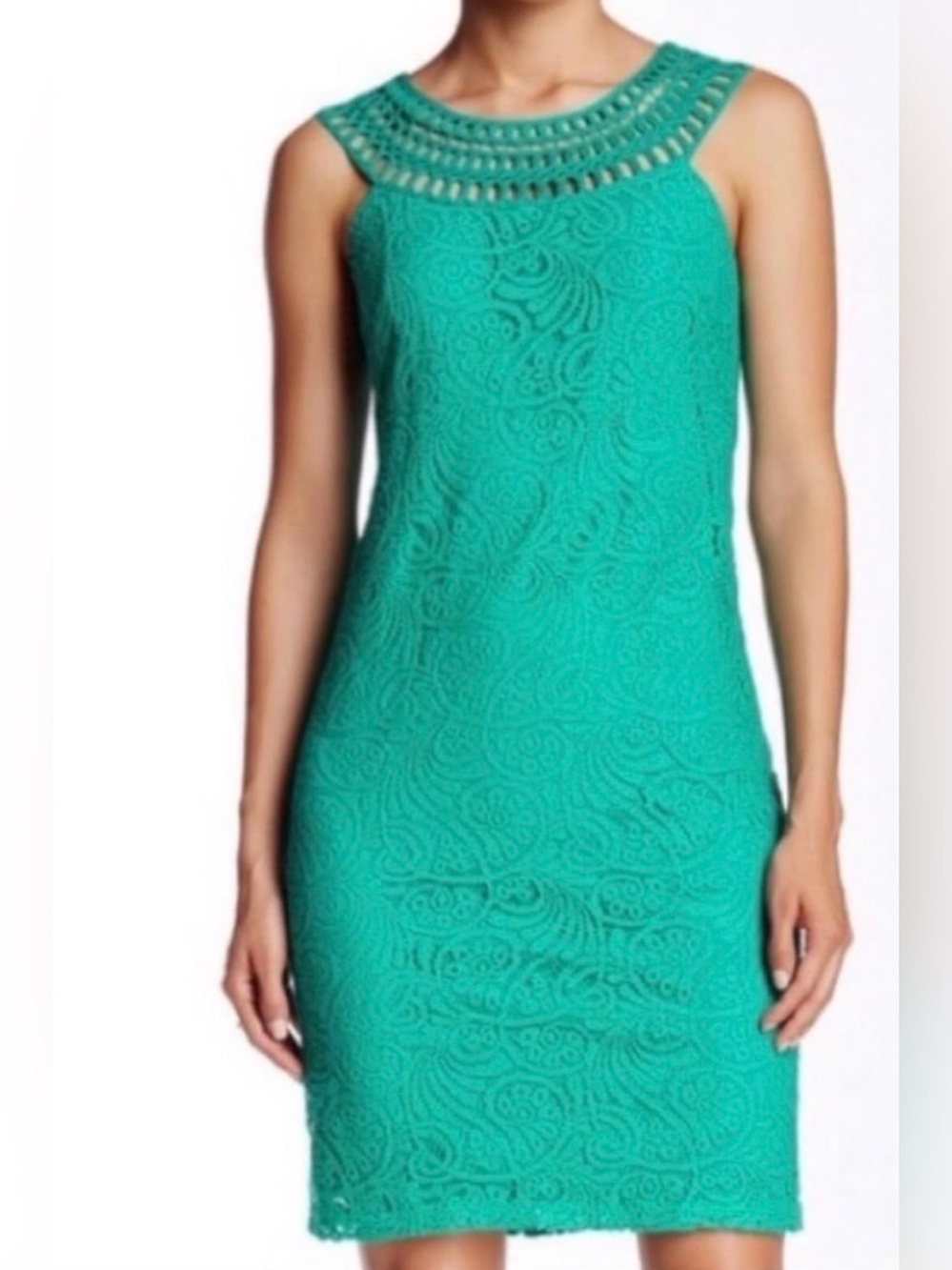 Jessica Howard Teal Crochet Lace Shift Dress - 10P Petite Cocktail Wedding Guest
